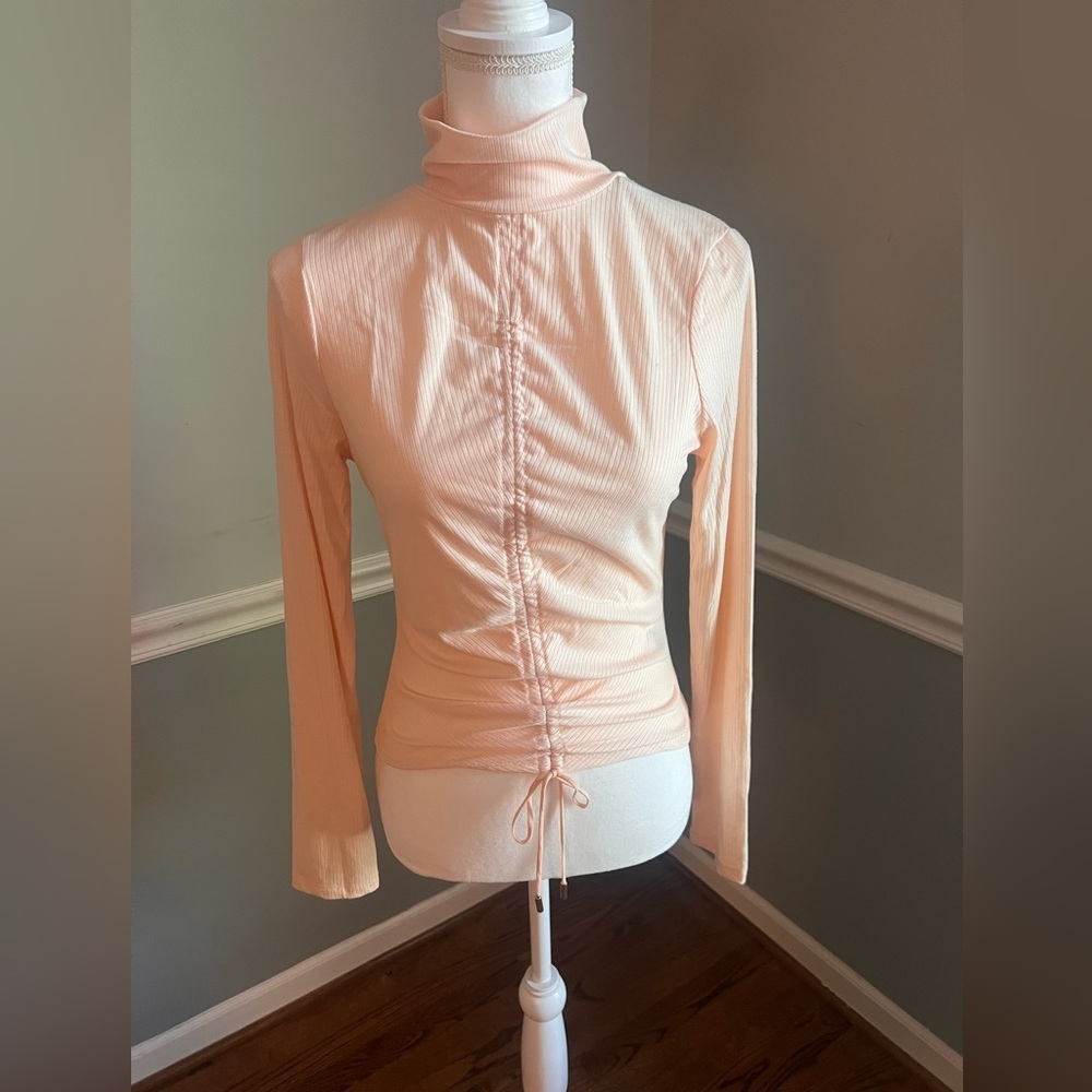 NWT AFRM Mollie Long Sleeve Drawstring Crop Top – Cream Beige – Size Large